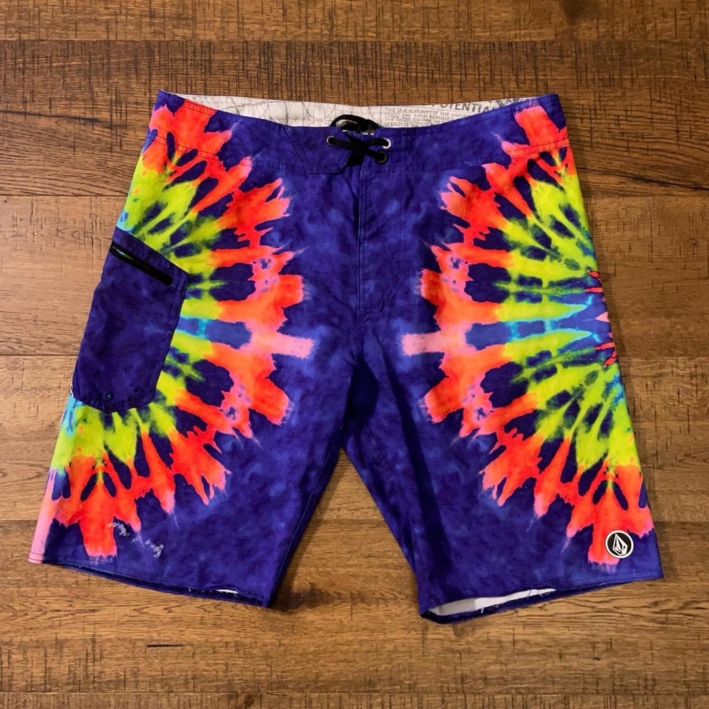 Volcom Board Shorts Mens 36 Multi Tie Dye Skater Surf Lido Tripper A0821409